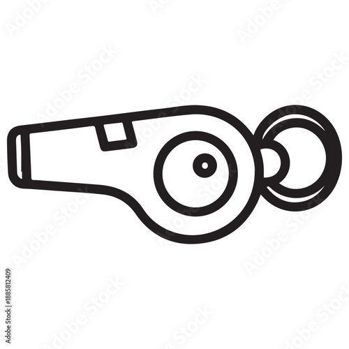 Simple Black Outline Whistle Icon on Clean White Background