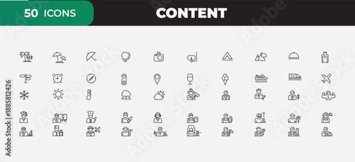 Content icons representing travel, people, weather, and professions for diverse graphic design needs.
