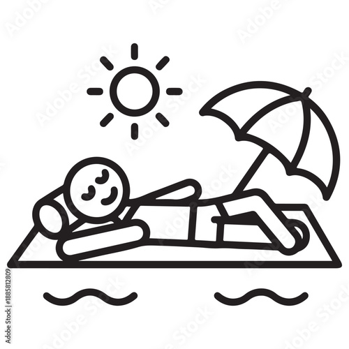 A cartoon vector illustration and art symbol design of a summer beach icon featuring the sun, people, and a car