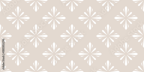 Subtle vector geometric floral seamless pattern. Luxury light beige ornamental texture in oriental style. Abstract background with flower silhouettes, diamond shapes, stars. Elegant repeated design