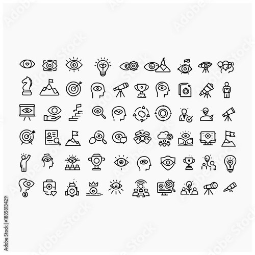 Vision, Strategy, and Goals Line Icon Set Collection