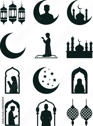 Ramadan kareem islamic symbols and silhouettes for holy month of ramadan