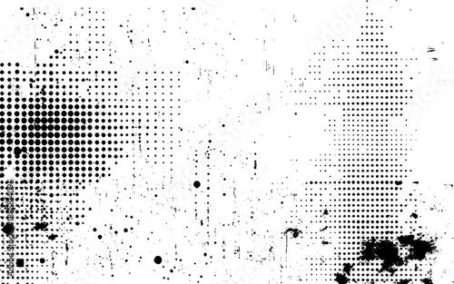 Abstract Halftone Ink Distress Pattern. Old Wall Halftone Grunge Background. Minimalist Halftone Dots Distress Design. Vector Illustration.