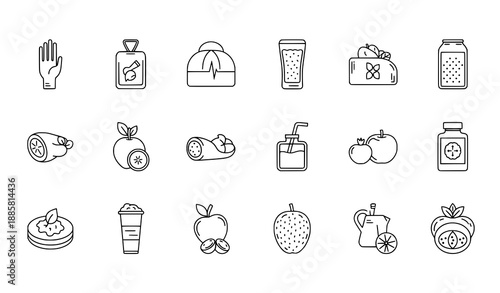 Healthy lifestyle food outline icon vector set