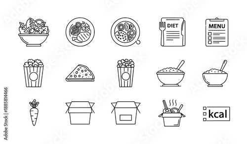Healthy food and diet line icon vector set isolated on white