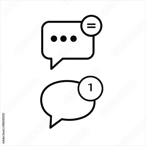 Simple black and white illustration of message bubbles with notification symbols