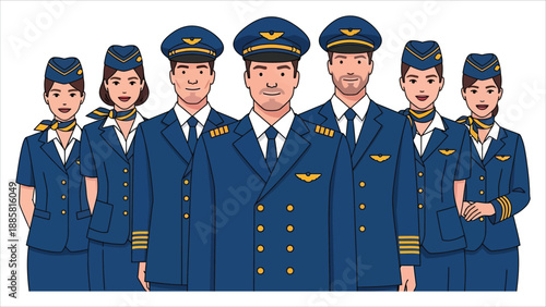 Professional Airline Crew Walking with Luggage Vector Illustration