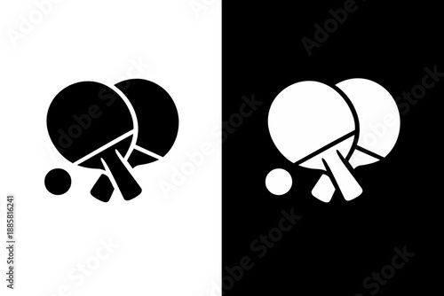 Simple graphic table tennis set featuring two paddles and a ball for sports and competition