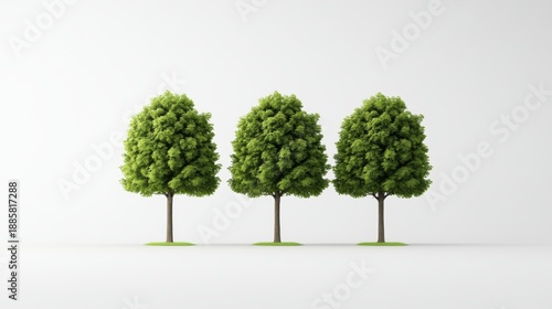 Three Lush Green Trees on a Minimalist Background in Bright Natural Light