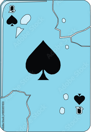 Sky blue Queen of spades card illustration vector design playing card. Broken with sides Queen card. illustration vector.