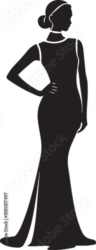 Stylish female silhouettes in fashionable dresses modern fashion style and confidence poses vector on white background