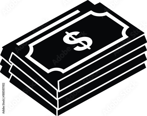 stack of dollar money  black silhouette vector,money stack black icon