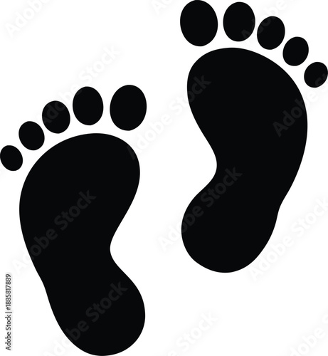 Two footprint Black silhouette vector,  foot print flat icon