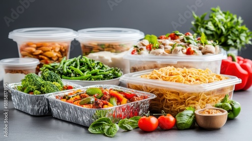 Fresh Meal Prep Containers with Colorful Vegetables and Healthy Dishes