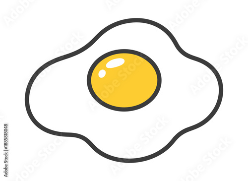 Simple line art illustration of a fried egg depicting a breakfast meal for food and cooking themes