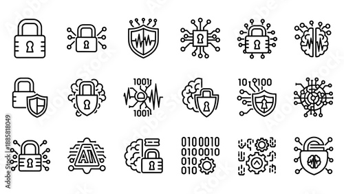 Digital security icons with shields.