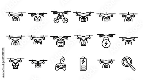 Drone icons with various symbols.