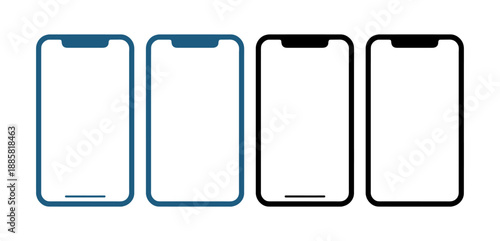 Minimalist Smartphone Frame Vector Set in Flat Line Art Style for Mobile UI/UX Design Showcase and App Mockup Templates