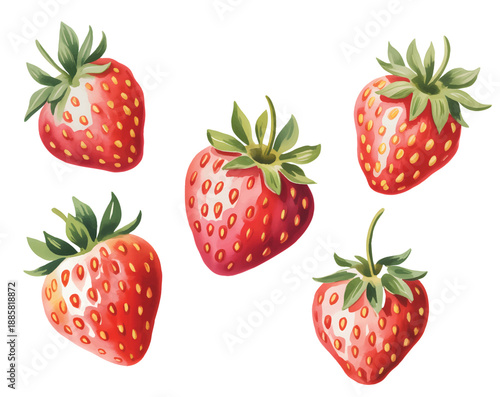 Fresh strawberries illustrated in gentle watercolor with natural texture.