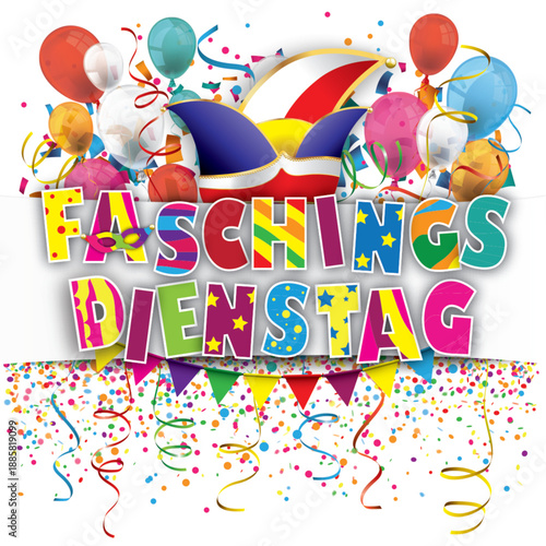 Faschingsdienstag Cover Banner mit Luftballons, Luftschlangen und Konfetti	