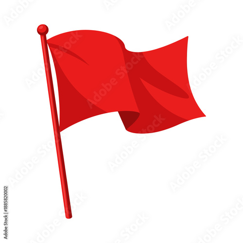 Cartoon illustration of a red flag depicting it waving on a pole for a symbol