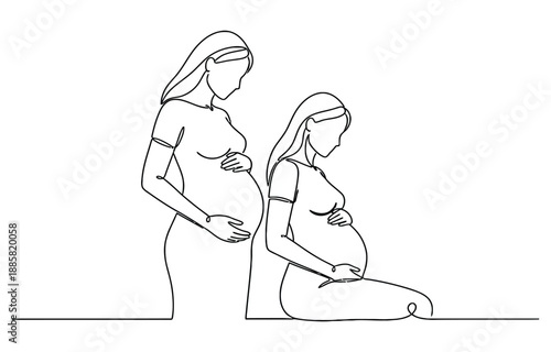 Continuous line drawing of a serene pregnant woman.