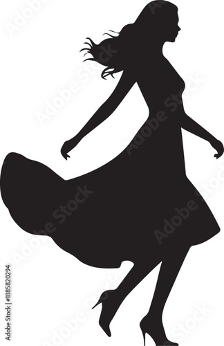 Stylish female silhouettes in fashionable dresses modern fashion style and confidence poses vector on white background