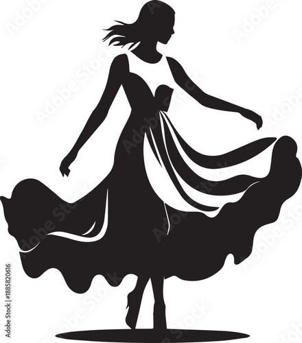 Stylish female silhouettes in fashionable dresses modern fashion style and confidence poses vector on white background