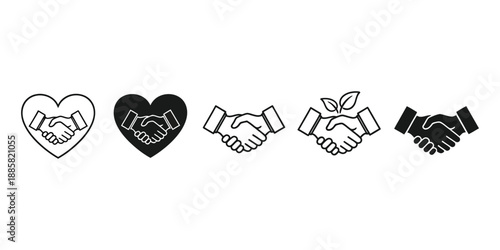 Business Partnership Icons: Handshake, Growth, Trust, Collaboration, Agreement Set