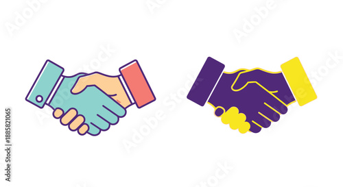 Colorful handshake illustrations depicting agreement partnership and positive connection