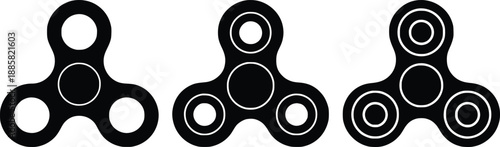 Fidget Spinner Icon Set Vector – Stress Relief Toy Symbol, Spinner Shape, Minimal Black UI Icon Collection