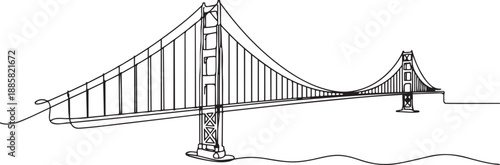 One continuous line drawing Golden Gate Bridge landmark. Iconic place in San Francisco USA. Holiday wall decor home art poster print concept. one line Icon drawing