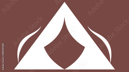 Abstract White Tent Shape with Flame-like Curves on Brown Background geometric shelter