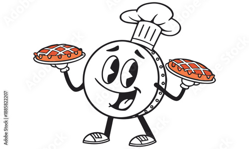 Playful Pi Day Chef Cartoon Characters Holding Pies .