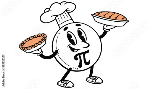 Playful Pi Day Chef Cartoon Characters Holding Pies .