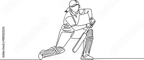 One single line drawing of young energetic woman cricket player stance standing to receive a ball vector illustration. Sport concept. one line Icon drawing