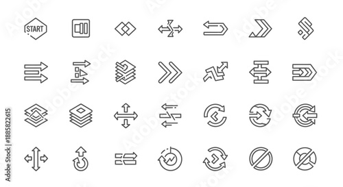 Collection of Simple Line Icons for Navigation and Direction.