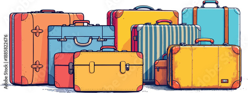 Vsai colorful vintage luggage awaiting travel adventure journey