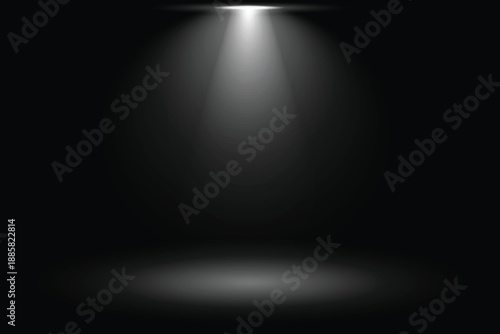 Black background with focus spot light. Focus spotlight animation with soft expanding light cone and smooth motion on black