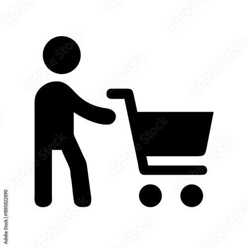 Silhouette of person with shopping cart on white background isolated. Useful for e-commerce blogs and retail websites discussing consumer trends and online shopping.