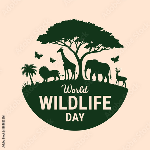 Ecological awareness poster featuring world wildlife day text and various animal silhouettes