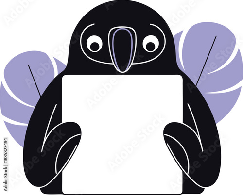 Illustration of a cartoon penguin with a checklist isolated on transparent background