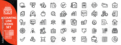 Accounting and taxes line icons collection. Big UI icon set in a flat design. Thin outline icons pack. big icon set . Vector illustration EPS10