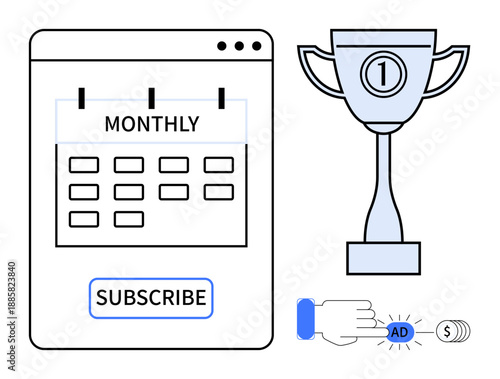 Subscription concept. Monthly subscription plan with a focus on promoting online advertising and payment processing. Subscription models boost customer engagement and marketing success. Ideal