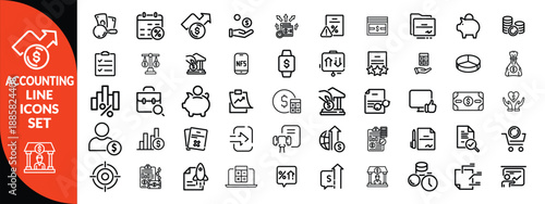 Accounting and taxes line icons collection. Big UI icon set in a flat design. Thin outline icons pack. big icon set . Vector illustration EPS10