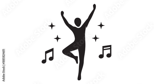 Person dancing with music notes and stars around