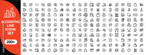 Accounting and taxes line icons collection. Big UI icon set in a flat design. Thin outline icons pack. big icon set . Vector illustration EPS10