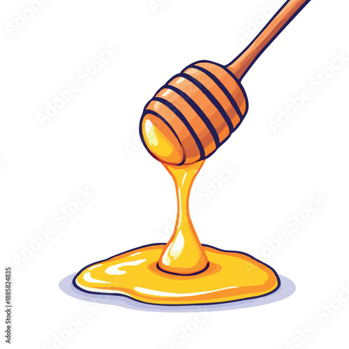 Vsai honey dipper dripping liquid honey creating a pool