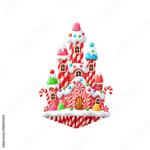 Candy cane gingerbread house on transparent background