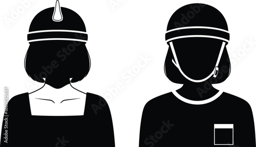 Silhouette of two people wearing hats and shirts